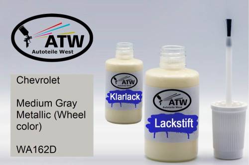 Chevrolet, Medium Gray Metallic (Wheel color), WA162D: 20ml Lackstift + 20ml Klarlack - Set, von ATW Autoteile West.